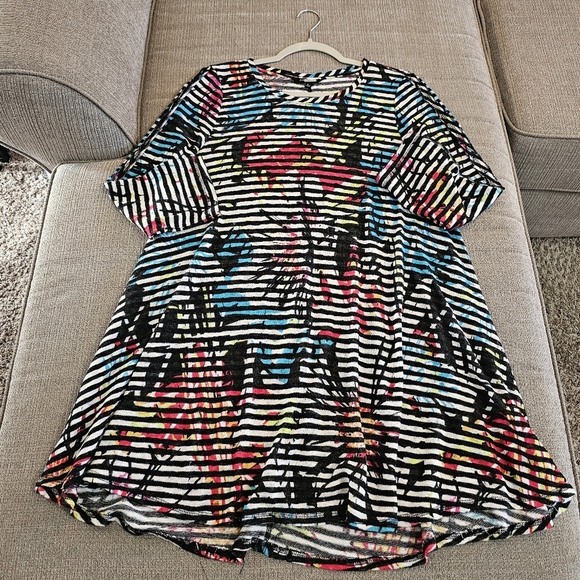 John Mark Tops - John Mark Black White Striped Abstract Casual Colorful Top Tunic Size Large